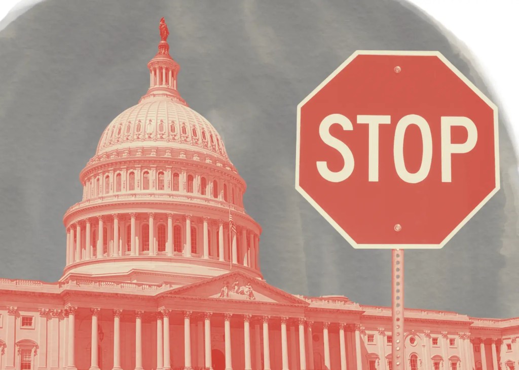 government shutdown white house with stop sign