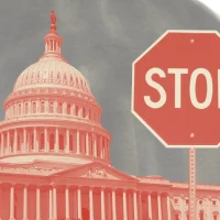 government shutdown white house with stop sign